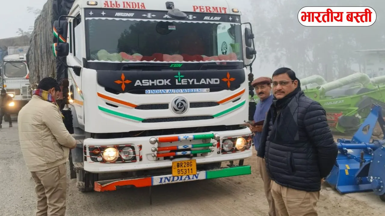 बस्ती में NH-27 पर चेकिंग, 14 वाहनों का चालान, एक ट्रक रोका गया
