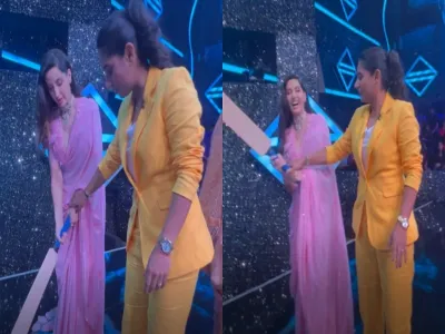 साड़ी पहन नोरा फतेही ने खेला क्रिकेट,  देखे फोटो